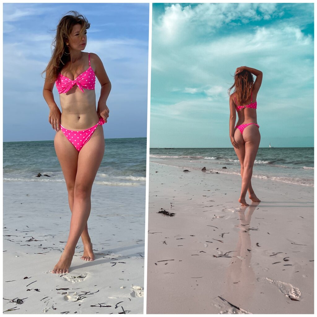 Różowe dwuczęściowe bikini w kropki